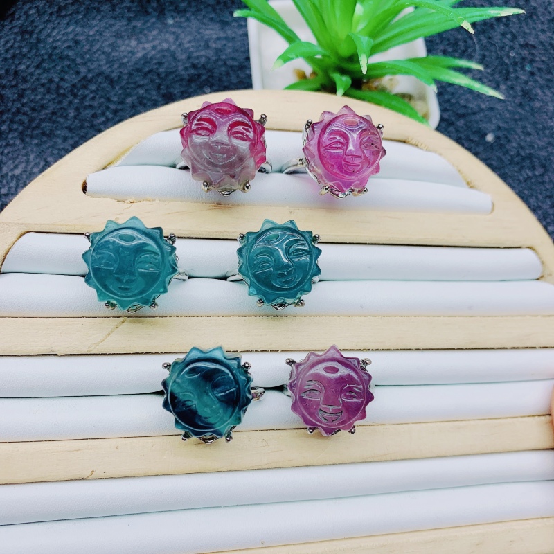 High quality genuine fluorite ring Factory Wholesale Natural Crystal Ring Jewelry Women's Exquisite Jewelry Ring Healing Gifts