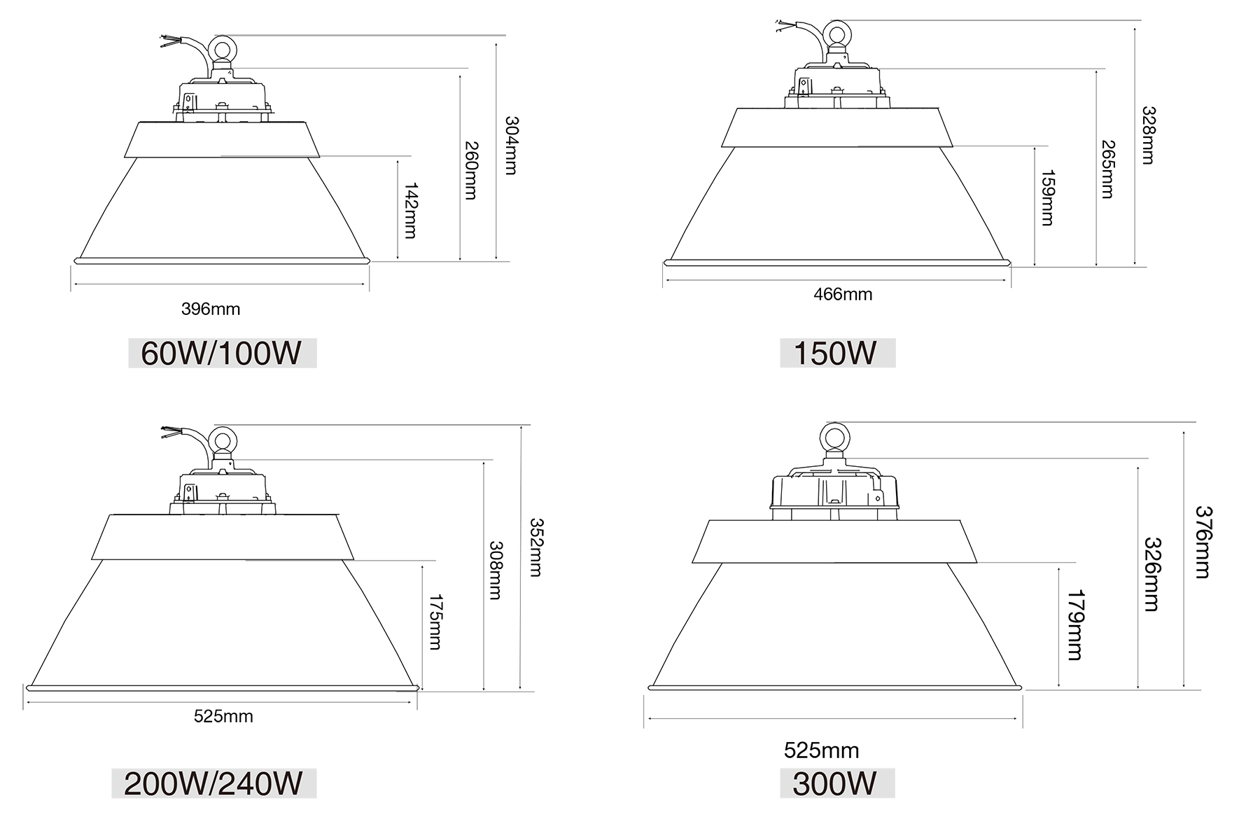 dimension drawing of Jupiter light with reflector