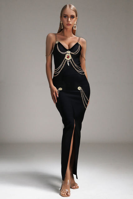 F072 Sakina Metal Embellishment Maxi Dress