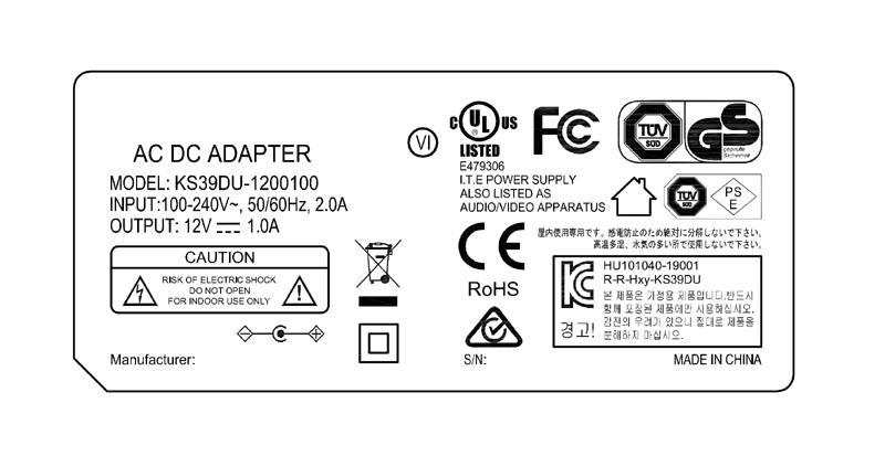 12V 1A 12W Desktop AC/DC Adapter power supply with UL/cUL FCC PSE CE GS RCM safety approved