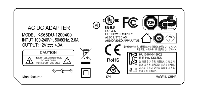 12V 4A 48W Desktop AC/DC Adapter power supply with UL/cUL FCC PSE CE GS RCM safety approvals