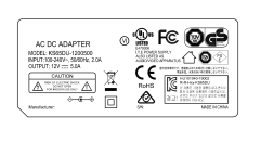 KS65DU-1200500 12V 5A 60W AC DC adapter UL/cUL FCC PSE CE GS RCM safety approvals