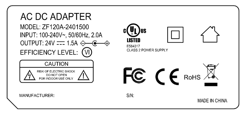 Class 2 Power Supply 24V 1.5A 36W AC/DC Adapter with UL/cUL UL1310 listed safety approved