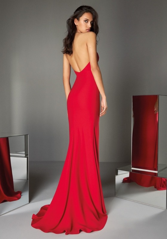 Beaded Red Crepe Gown with Open Back