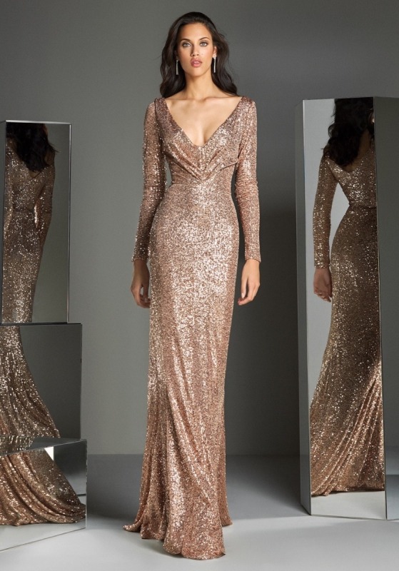Sequined Long Sleeves Evening Dress
