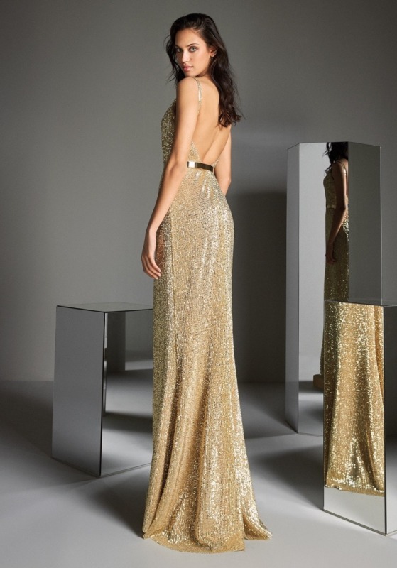 Sequined Mermaid Gown with Open Back