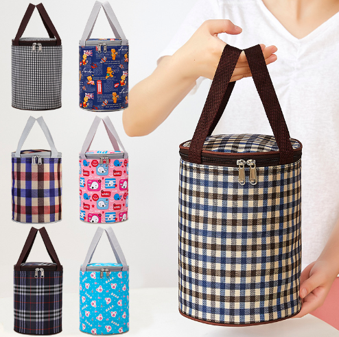 Lunch bag,  insulated bucket bag, student round lunch box bag, lunch box, lunch bucket, insulated bag with rice tote bag