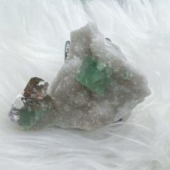 Cubic Fluorite  on baby candle Quartz