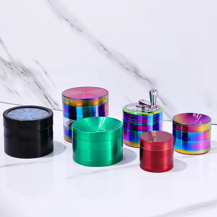 Custom Logo 4 Pieces Zinc Alloy Spice Coffee Flower Grinders Airtight Waterproof Aluminum Metal Grinder with Magnetic Closure