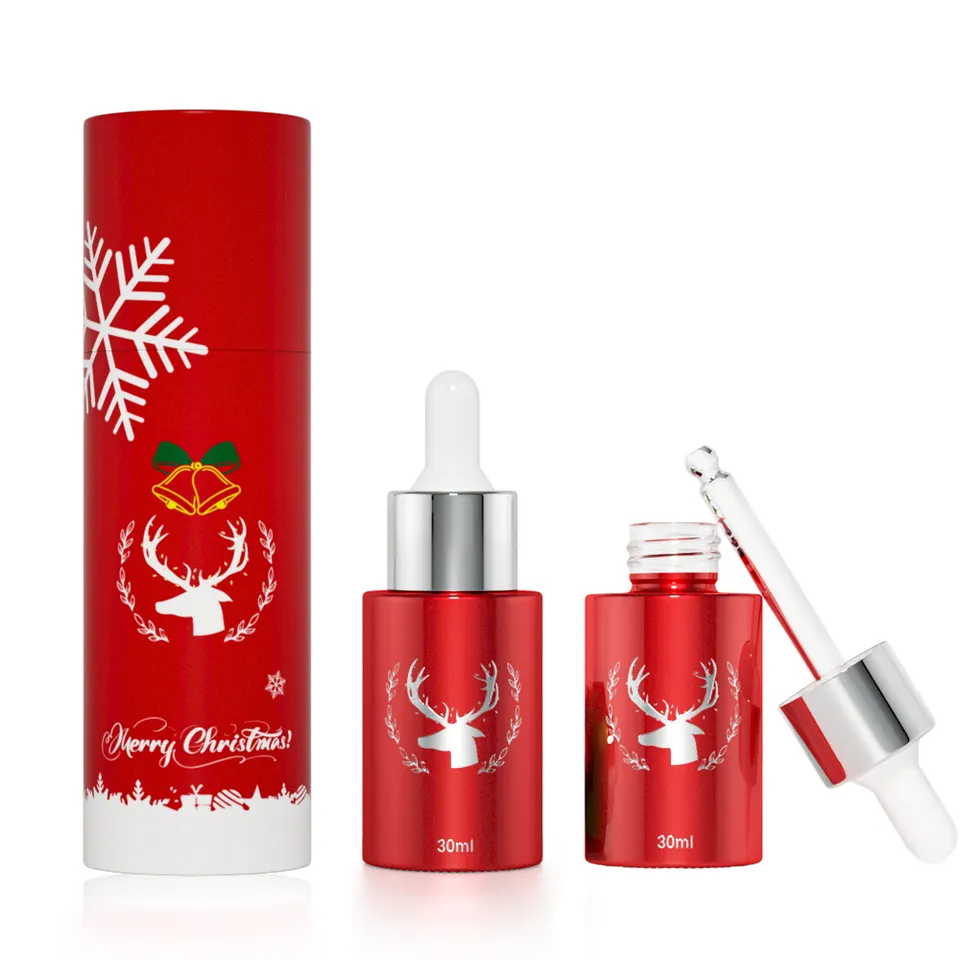 Custom christmas serum essential oil bottle flat shoulder glass dropper bottle