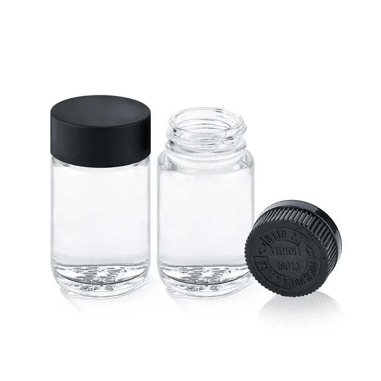 custom 50 70 90 110 150 180 230 300 ml clear dry flower glass jars containers with Child Resistant plastic screw lid