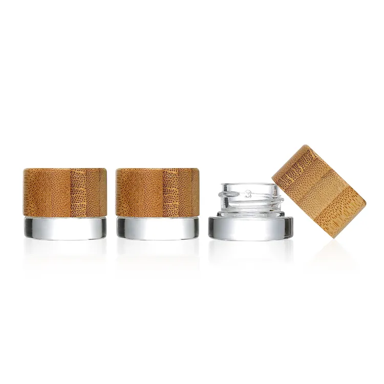 Small Concentrate Childproof Glass Jar With Bamboo Cap 3g Wax Essential Oil Eye Cream Cosmetic Mini Jars