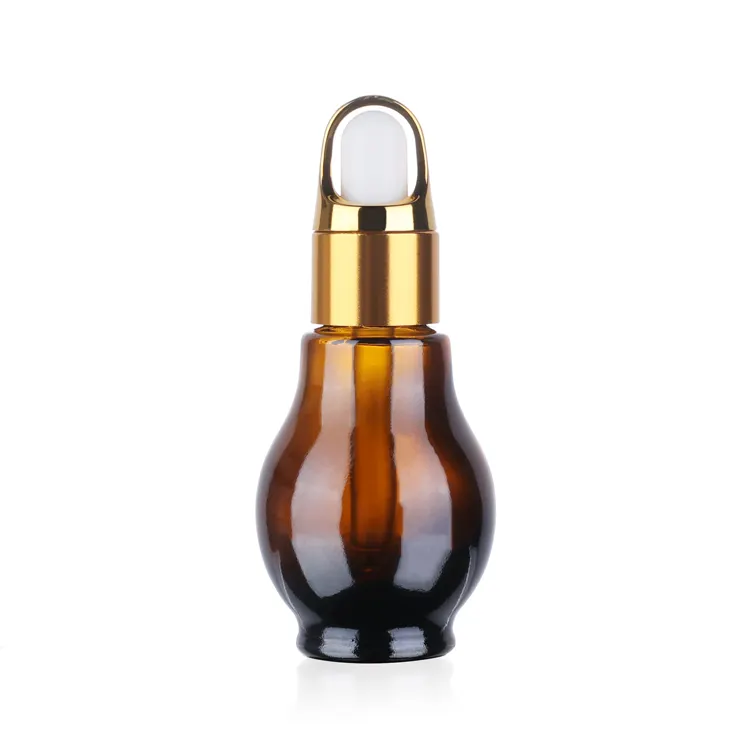 Empty gourd shape silver dropper caps amber essential oil dropper glass bottle