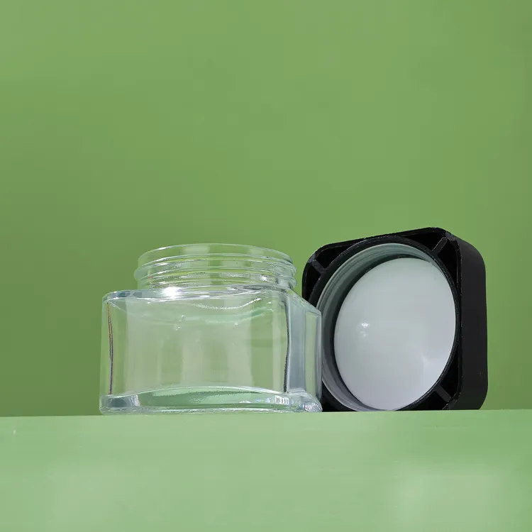 Luxury Smell proof airtight empty clear wide mouth container jar with screw cap child resistant storage glass jar