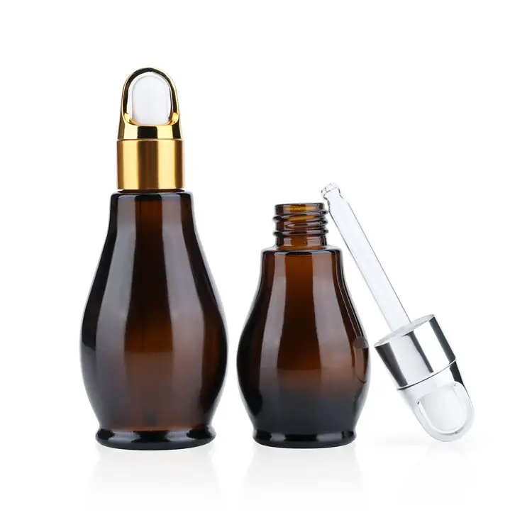 Empty gourd shape silver dropper caps amber essential oil dropper glass bottle