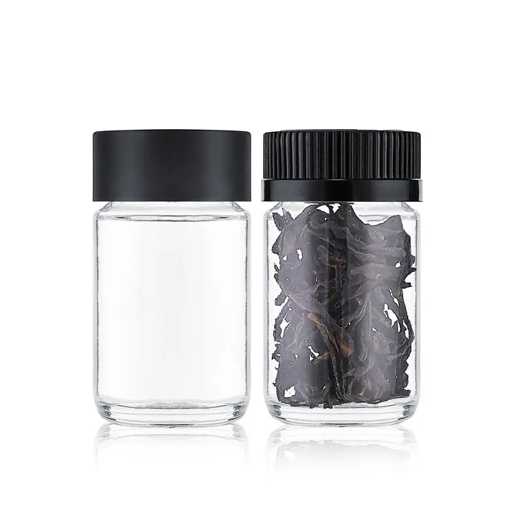 custom 50 70 90 110 150 180 230 300 ml clear dry flower glass jars containers with Child Resistant plastic screw lid