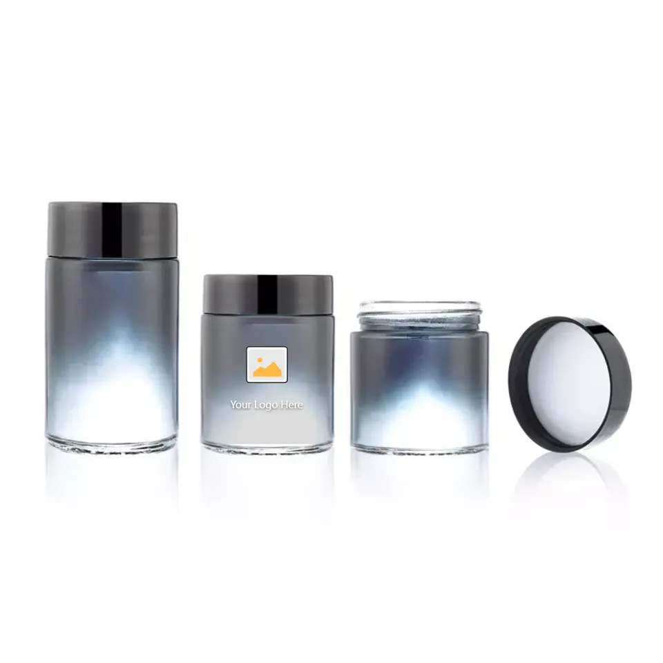 Luxury gradient blue glass jar food storage airtight smell proof glass storage cookie coffee tea jar