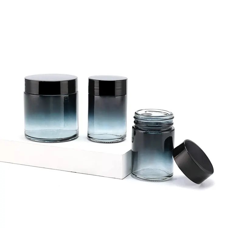 Luxury gradient blue glass jar food storage airtight smell proof glass storage cookie coffee tea jar