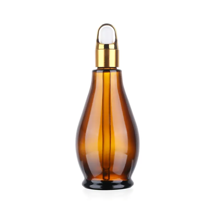 Empty gourd shape silver dropper caps amber essential oil dropper glass bottle