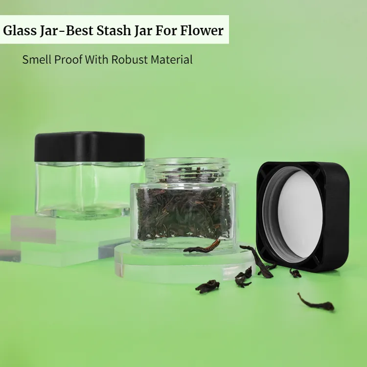 Luxury Smell proof airtight empty clear wide mouth container jar with screw cap child resistant storage glass jar