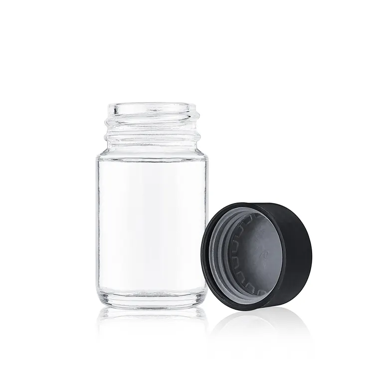 custom 50 70 90 110 150 180 230 300 ml clear dry flower glass jars containers with Child Resistant plastic screw lid