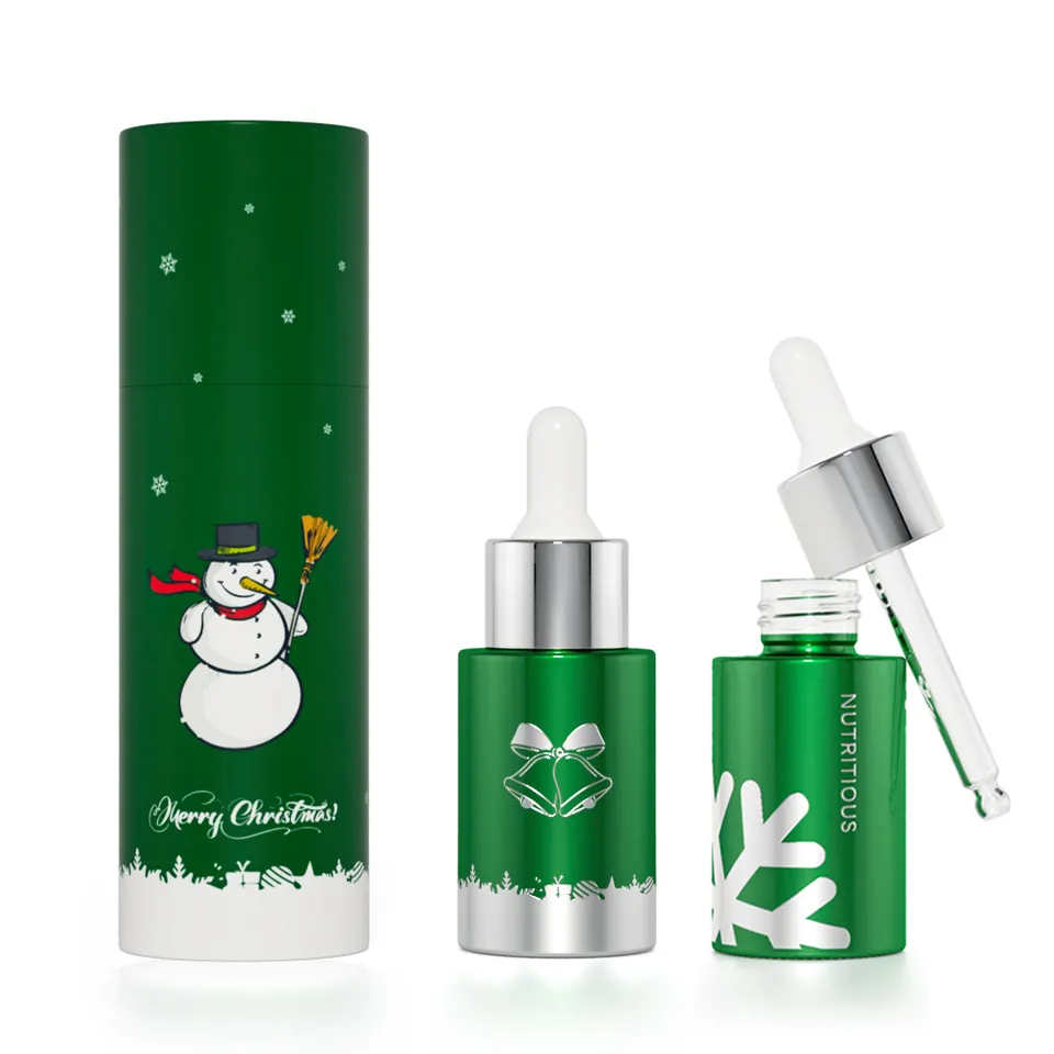 Custom christmas serum essential oil bottle flat shoulder glass dropper bottle