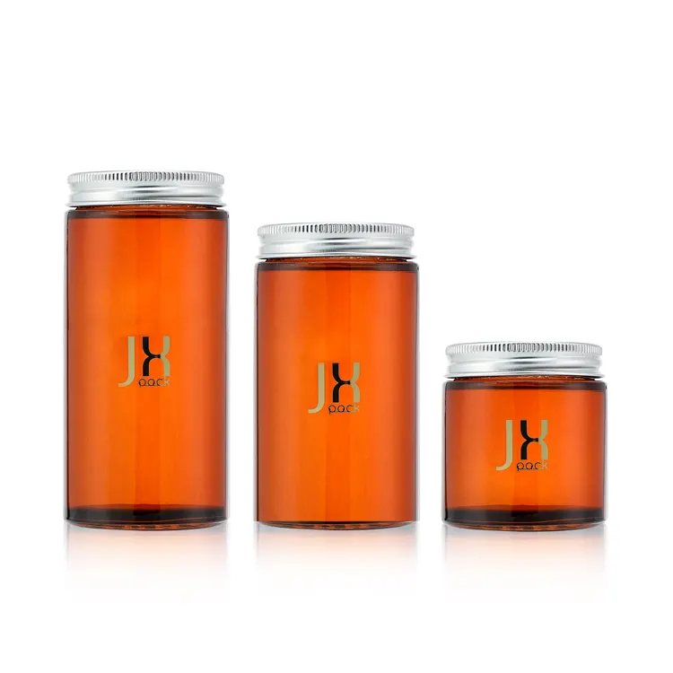 Wide mouth round amber airtight storage jar kitchen tea food container glass jar with aluminum lid