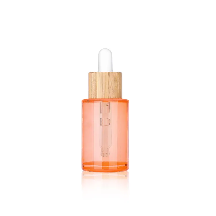 Custom 1 Oz 2 Oz Glass Bottle With Dropper Empty 50ml 30ml Flat Shoulder Glass Dropper Bottle Pink Clear Serum Bottles