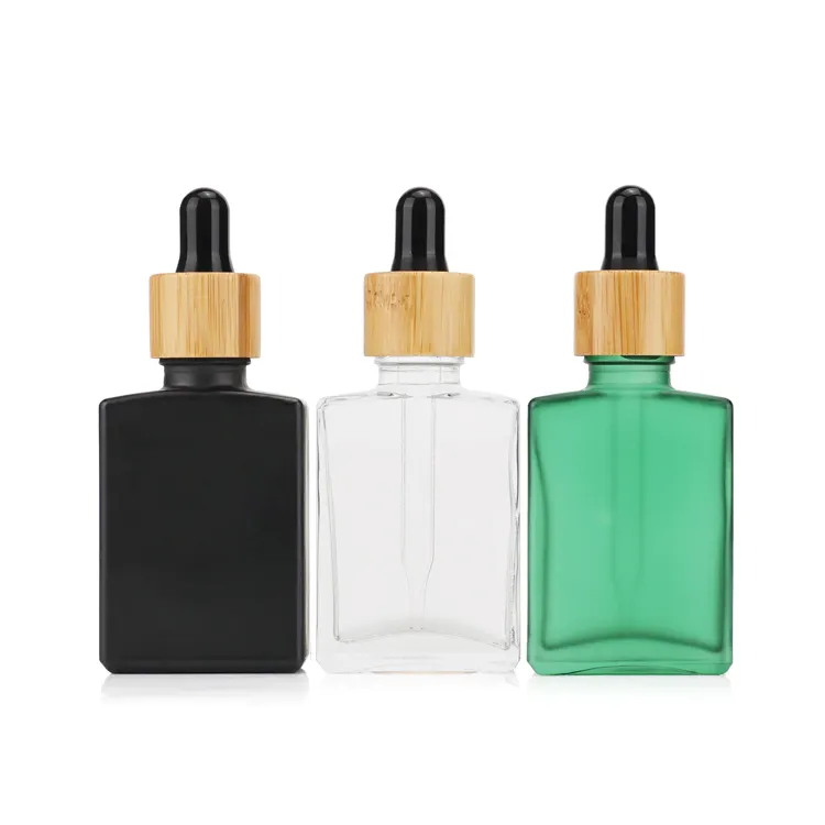 Square glass dropper bottle cosmetic packaging black green white empty face serum bottle with dropper