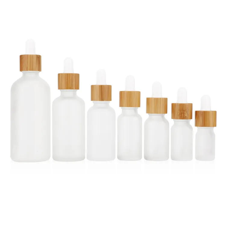 5ml 10ml 15ml 20ml 30ml 50ml 100ml white frosted dropper bottle bamboo essential oil glass bottle