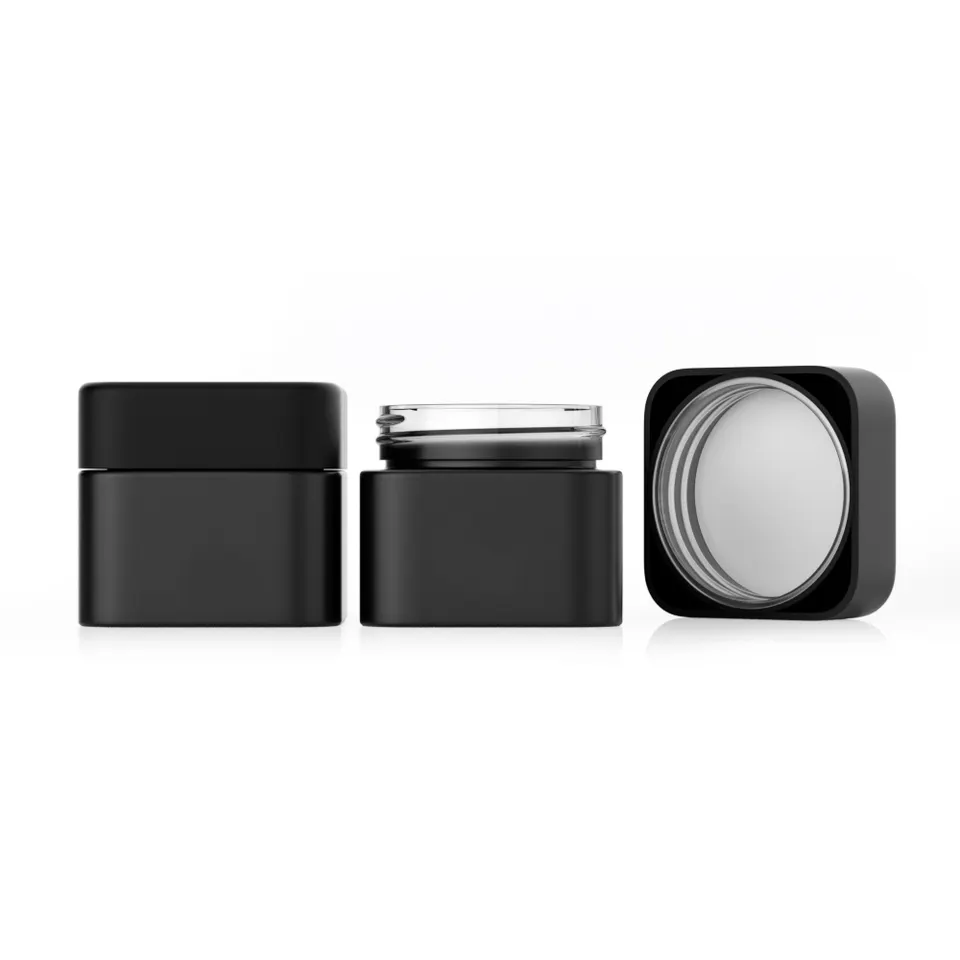 Custom 2oz 3oz 4oz Cube Jar With Child Resistant Cap 60ml 90ml 120ml Smell Proof Square Matte Black Child Proof Glass Jar