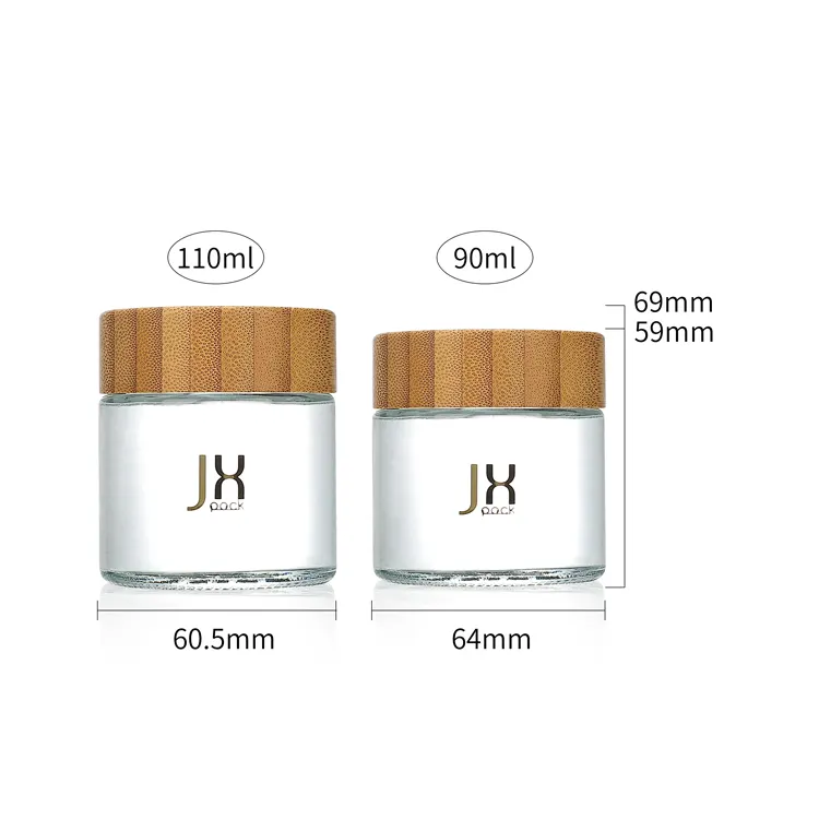 Hot sellers 90ml 110ml child proof container wide mouth glass jar bamboo lid glass jar storage packaging