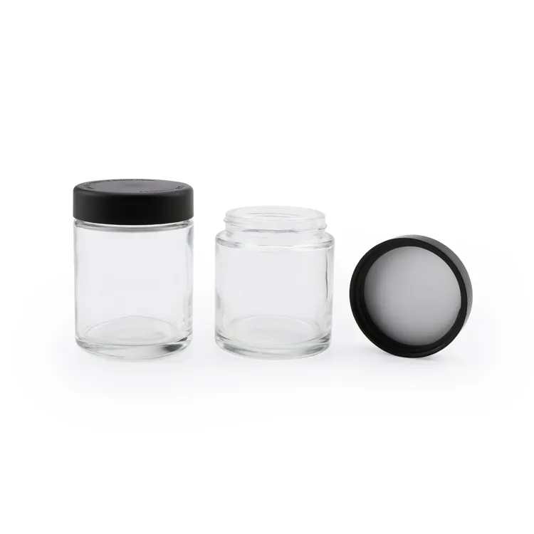 custom logo pattern 1 oz 2 oz 3 oz 4 oz straight sided child resistance eco-friendly packaging container glass jar with lid