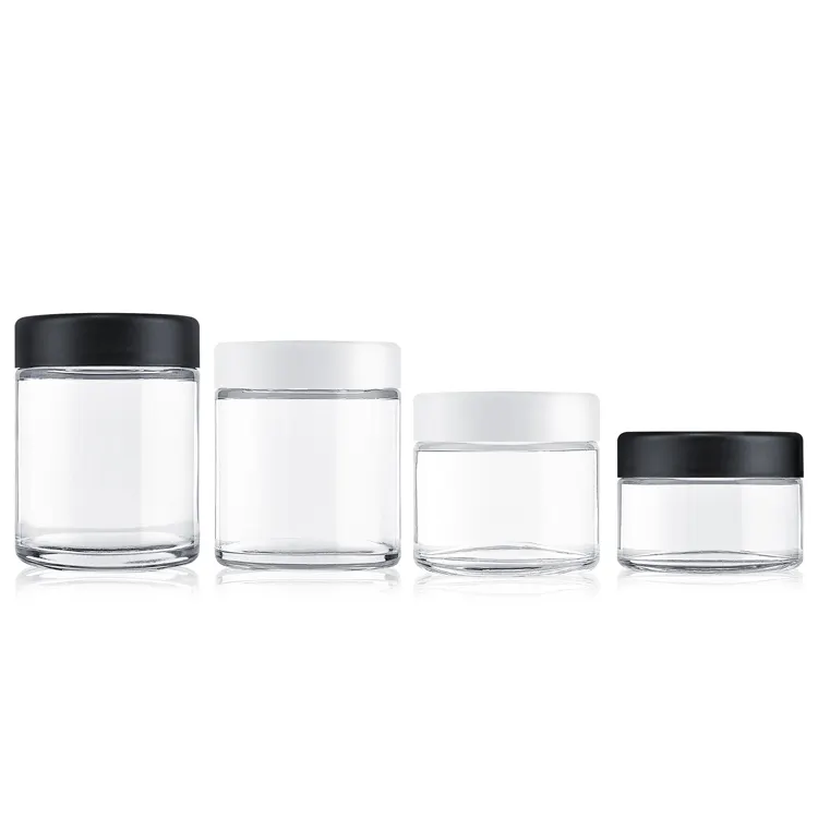 custom logo pattern 1 oz 2 oz 3 oz 4 oz straight sided child resistance eco-friendly packaging container glass jar with lid