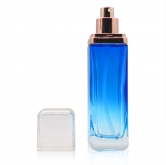 Gradient blue 50g 40ml 100ml 120ml luxury cosmetics packaging glass bottle sets plastic lid skincare cream jar and pump spray bottle set