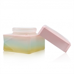 Colorful Glass Bottle 100ml 120ml Skincare Cream Jar 30g Empty Cosmetic Container 120ml Rainbow Glass Pump Bottle with Pink Caps