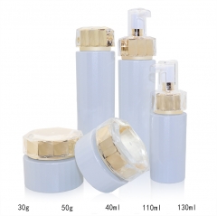 White Glass Frosted Pump lotion Dispenser Bottle Cream Bottle Skincare Packaging Cosmetic Golden Pump Glass Bottle