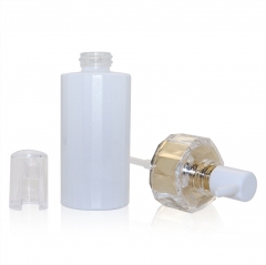 White Glass Frosted Pump lotion Dispenser Bottle Cream Bottle Skincare Packaging Cosmetic Golden Pump Glass Bottle