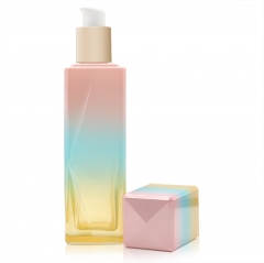 Colorful Glass Bottle 100ml 120ml Skincare Cream Jar 30g Empty Cosmetic Container 120ml Rainbow Glass Pump Bottle with Pink Caps