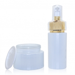 White Glass Frosted Pump lotion Dispenser Bottle Cream Bottle Skincare Packaging Cosmetic Golden Pump Glass Bottle