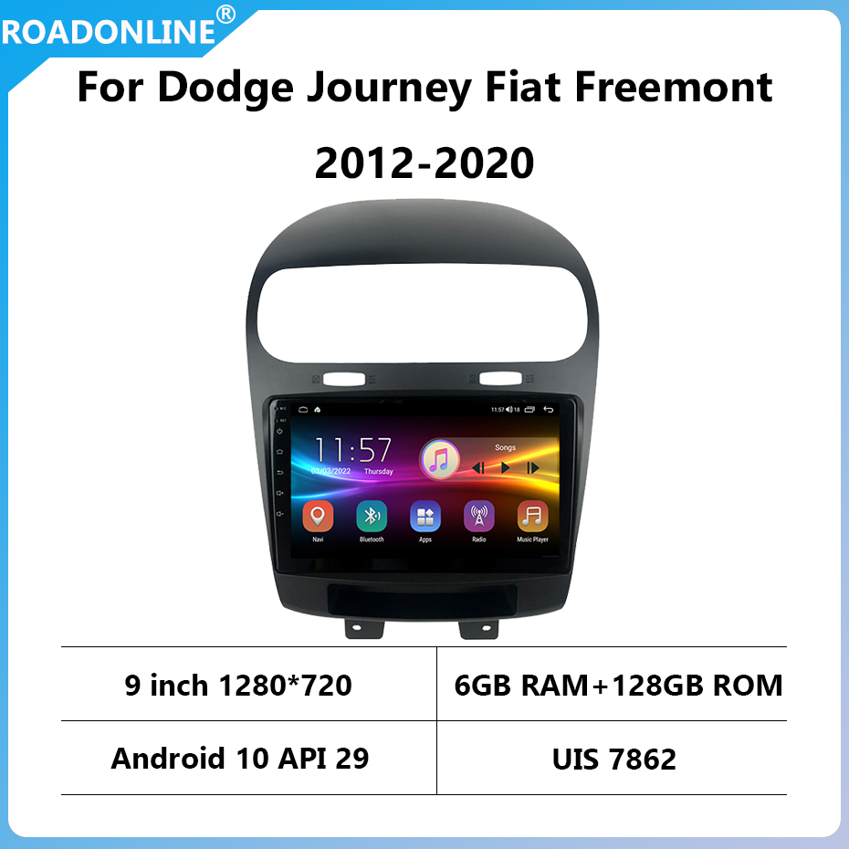 For Dodge Journey Fiat Freemont 2012-2020 9 inch car radio Android 10 1280*720 6GB RAM+128GB ROM Car Multimedia Player Android navigation, smart screen voice control