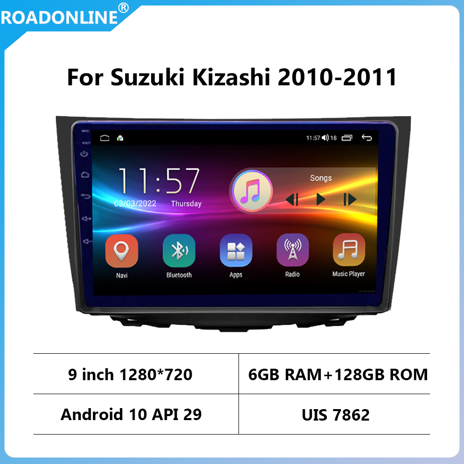 For Suzuki Kizashi 2010-2011 9 inch car radio Android 10 1280*720 6GB RAM+128GB ROM Car Multimedia Player Android navigation, smart screen voice control