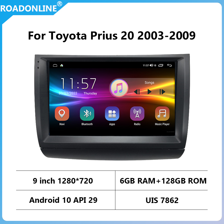 For Toyota Prius 20 2003-2009 9 inch car radio Android 10 1280*720 6GB RAM+128GB ROM Car Multimedia Player Android navigation, smart screen voice control