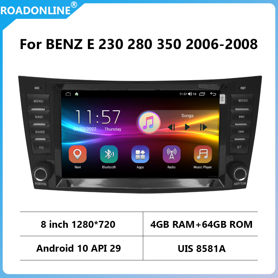 For BENZ E 230 280 350 2006-2008 8 inch car radio Android 10 1280*720 4GB RAM+64GB ROM Car Multimedia Player Android navigation