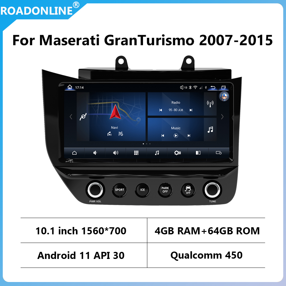 For Maserati GranTurismo 2007-2015 10.1 inch car radio Android 10 1560*700 4GB RAM+64GB ROM Car Multimedia Player Android navigation