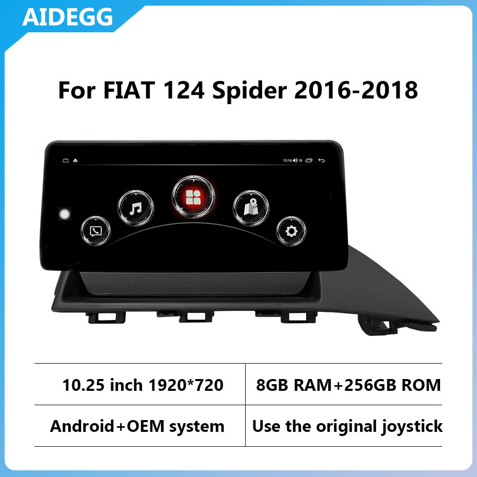 For FIAT 124 Spider 2016-2018 Android 12 Octa Core 8+256G 1920*720 Car Multimedia Player Stereo Receiver Radio Carplay WIFI 4G