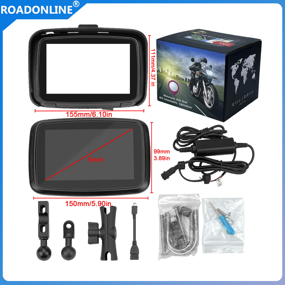 5 Inch IPS Touch Screen Portable Motorcycle Navigator Support Wireless CarPlay ＆ Android Auto Waterproof
