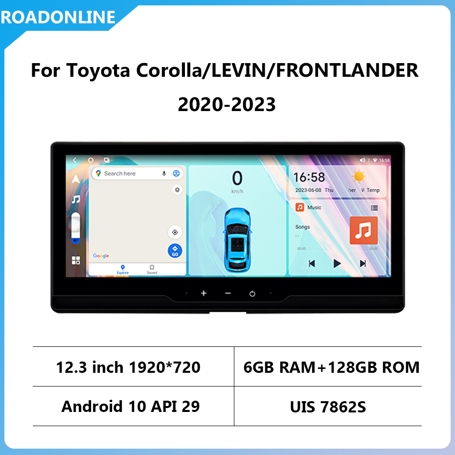 For Toyota Corolla/LEVIN/Lingshang/Asia Lion 2019-2021 12.3 inch car radio Android 10 1920*720 6GB RAM+128GB ROM Car Multimedia Player Android navigation