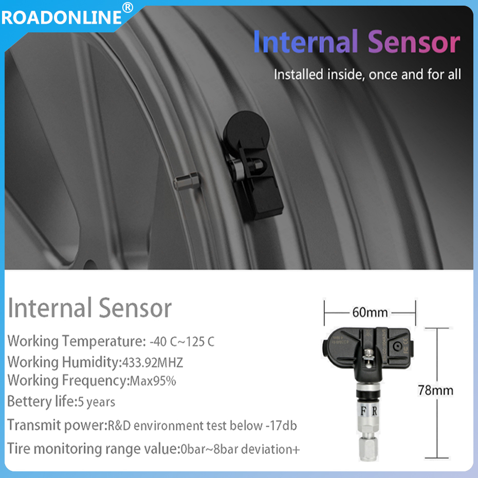 USB Android TPMS Tire Pressure Monitoring System Wireless Transmission 8 bar 116 psi Alarm System 5V Internal External