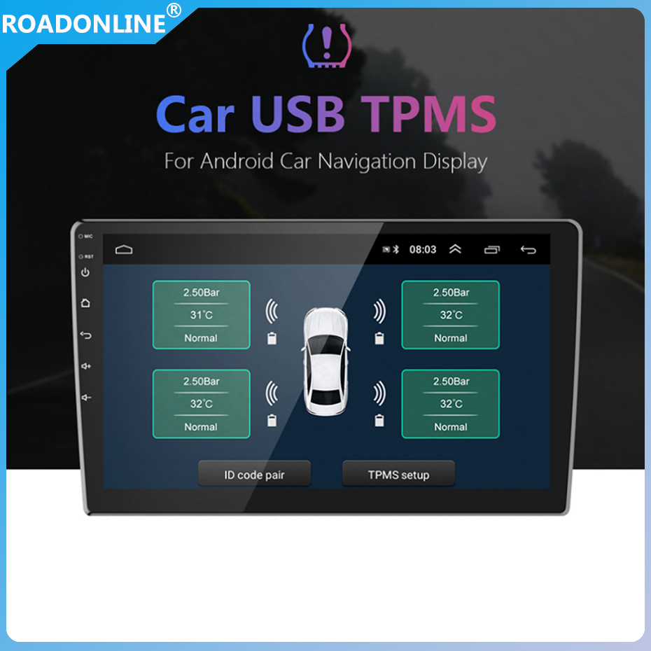 USB Android TPMS Tire Pressure Monitoring System Wireless Transmission 8 bar 116 psi Alarm System 5V Internal External